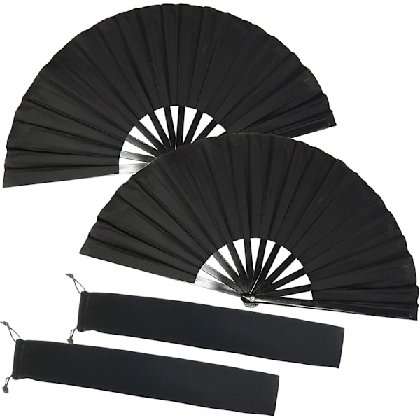 Silke Foldbar Tai Chi Folde Vifte Performance Tilbehør (Sort) 2 Stykker【HY】