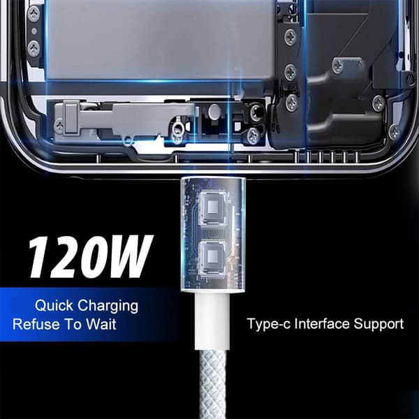 Flettet USB-C til USB-C-kabel 120W hurtiglading for iPhone 16 15 Pro Max iPad-FX-