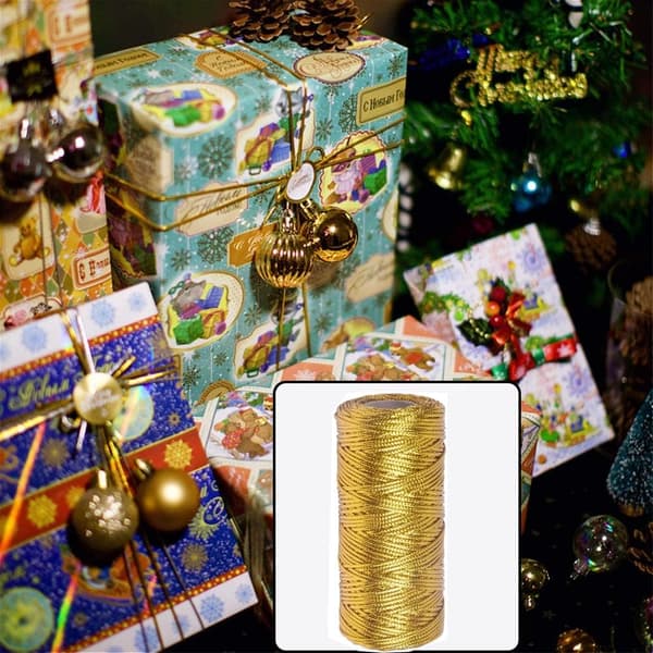 Gold Thread Metallic Thread Gold Wire 100m Glittering Thread for Crafts Gift Wrapping or Christmas Tree Decoration Gift Card 1 Roll-FX- gold