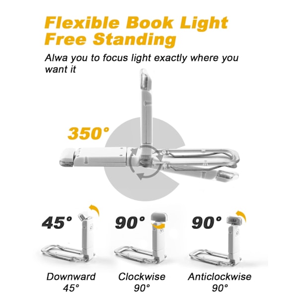 USB-laddningsbar läslampa med 2 ljusstyrkenivåer, justerbar, vit