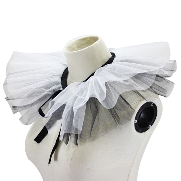 Dame Renaissance Tyl Flæse Falsk Krave Lagdelt Sort Hvid Mesh Klovn Choker Snøre Viktoriansk Halskrave Sjal Cosplay Rekvisitter【HY】