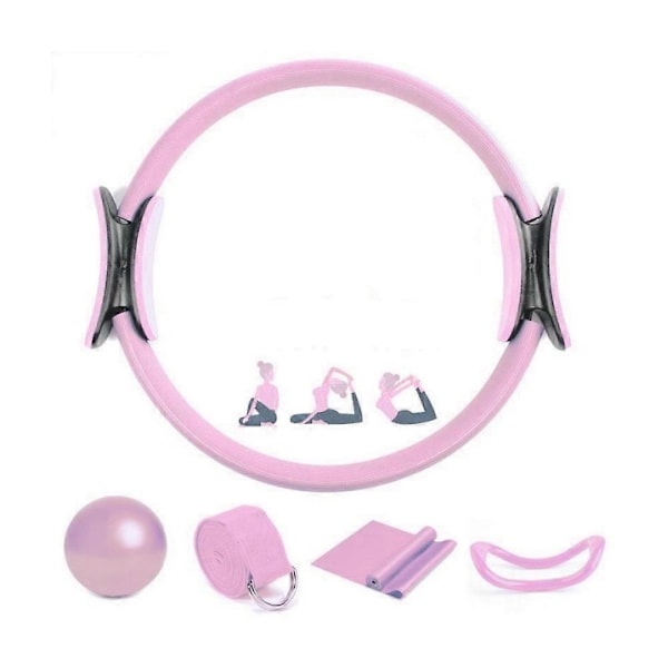 5 kpl Pilates Rengassarja 14 Jooga Fitness Taikapiiri Pilates-varusteet Kaksoiskahva Harjoitusympyrä Kotikäyttöön - Täydellinen-JK- Pink