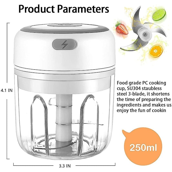 Mini Vitlökskvarn Mixer Blender USB Elektrisk Hackmaskin Vit White 250ml