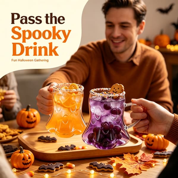 Halloween Spøgelsesglas med Håndtag, Genanvendelige Drikkeglas til Feriefester 2pcs