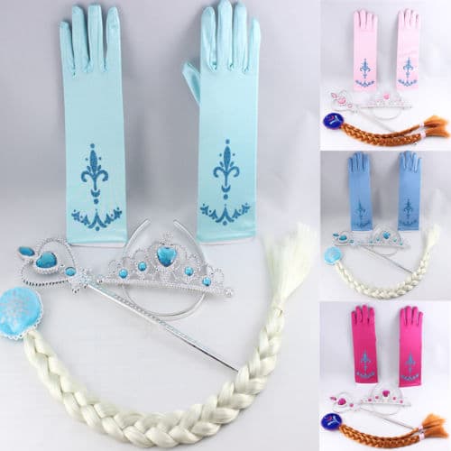 4-pack Elsa och Anna prinsesset: Fläta, tiara, trollstav och ett par handskar-FX- pink