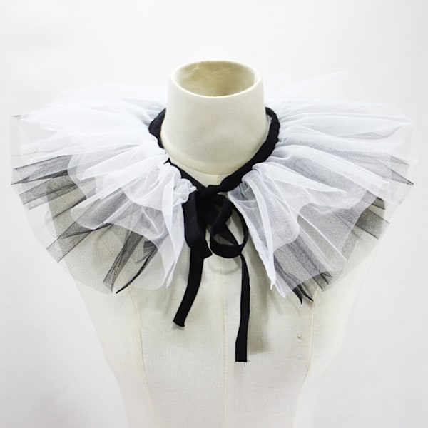 Dame Renaissance Tyl Flæse Falsk Krave Lagdelt Sort Hvid Mesh Klovn Choker Snøre Viktoriansk Halskrave Sjal Cosplay Rekvisitter【HY】