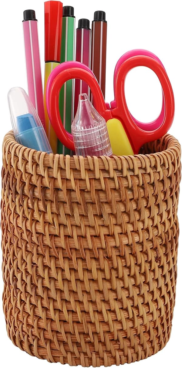 2-pak Rattan Penneholder, Håndlavet Makeupbørste Organizer & Opbevaring-FX-