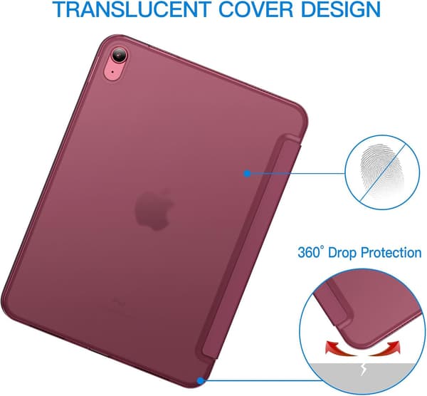 Fodral för iPad (A16) 11:e/10:e generationen (2025/2022), Slimmat Ställ Hårt Baksidesskal Auto Wake/Sleep Funktion (Vinröd){FY} Vin