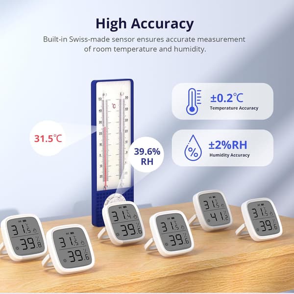 Temperatur- og fugtighedssensor, indendørs hygrometer og termometer, LCD-display, kompatibel med Alexa/Google Home.-FX-