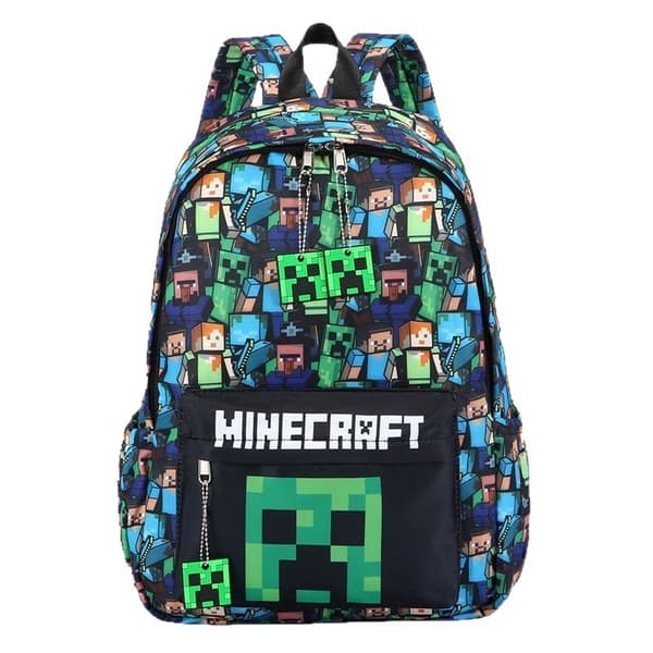 Minecraft Rygsæk til Drenge, Sort Skoletaske, Grøn Creeper Zombie Skelet Enderman & Hulespindel, Børn-FX-