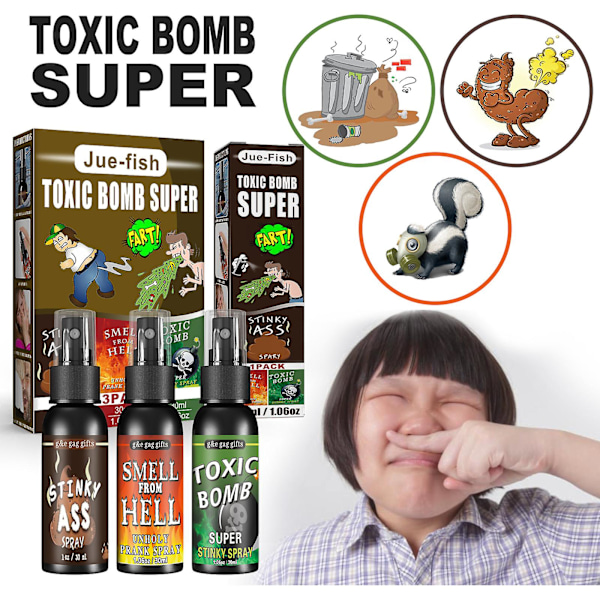 3 stk stinkende spøkespray, stinkende rumpe giftig bombe spøke fissespray, stinkende spøke væskespray morsom & lukter ille 3 stk