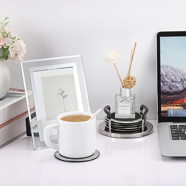 6-delt bordskånesæt med holder, skridsikre varmeisolerende bordskånere i rustfrit stål og EVA til hjem og kontor 6pc Coaster Set