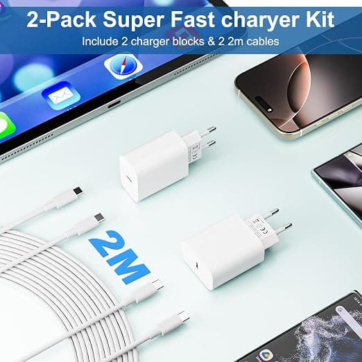 2-pakning 20W USB C-lader Ladekabel for iPhone-serien, iPad Strømadapter, USBC Adapter Hurtiglader med 2M USB C Hurtigladekabel-FX-