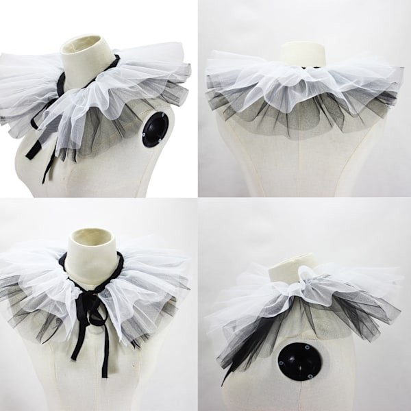 Dame Renaissance Tyl Flæse Falsk Krave Lagdelt Sort Hvid Mesh Klovn Choker Snøre Viktoriansk Halskrave Sjal Cosplay Rekvisitter【HY】