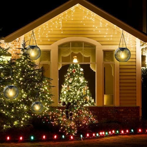 Solar Powered Hanging Lights 2-pack - Waterproof Outdoor Garden Lighting with Automatic Dusk Sensor for Trees, Patio, Walkway-FX-