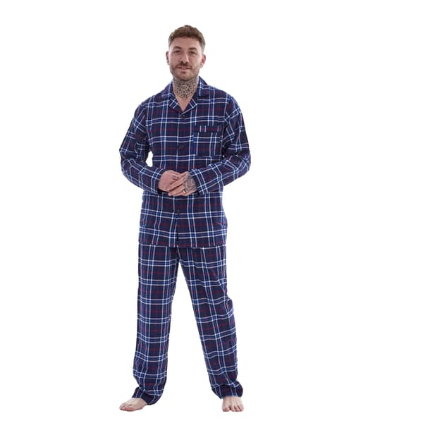 Plaid Flannel Pyjamassæt til mænd med lange ærmer i blå og rød