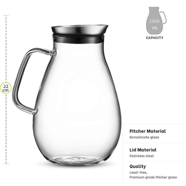 2500 ml glaskanna med lock - Isdrycksdispenser med handtag-FX-