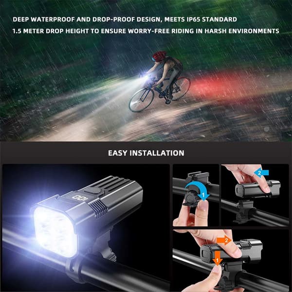 2000 Lumen Sykkellykt, 5000mAh USB Oppladbar og Vanntett MTB Hodelykt-FX-