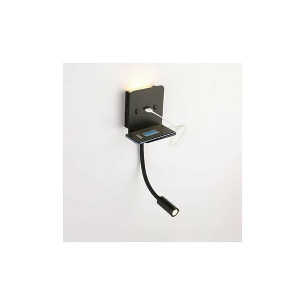 Veggmontert lampe med 3W USB LED leselys i svart
