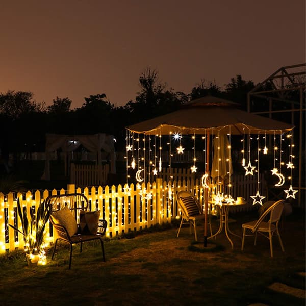 Stjerneformede gardinlys, 3,5 m måneformede gardinlys Ramadan, LED-stjernelys, stjernegardinlys, dekorativ lampe for vindu, jul-FX-