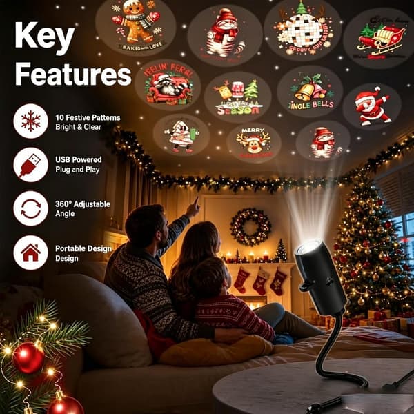 High-Definition Plug-and-Play USB Jule-stjernehimmelprojektor – Ideel til festdekoration og børneværelser med juletema-FX-
