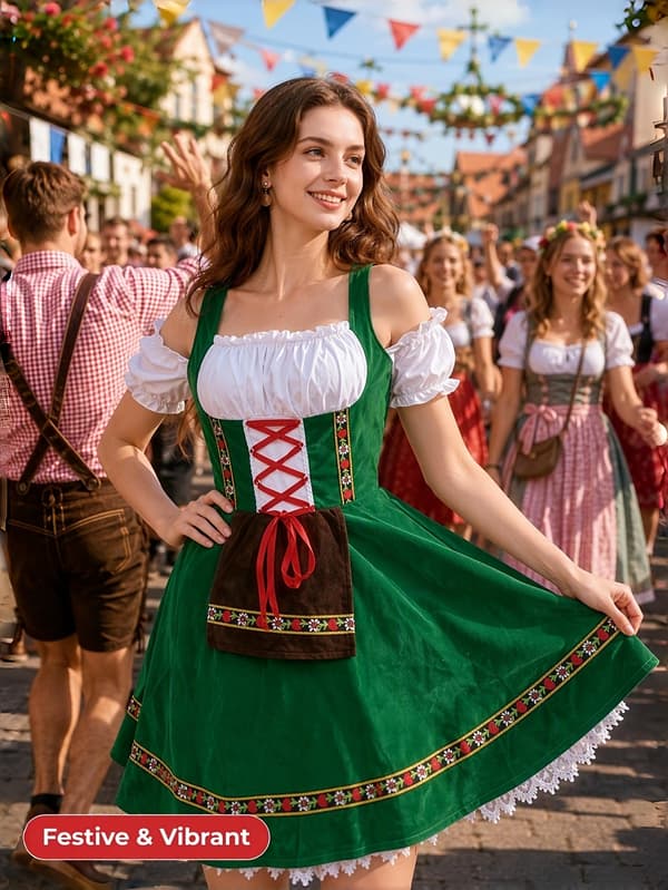Dirndl kjole til kvinder Oktoberfest bayersk kostume til festival og karneval M Green