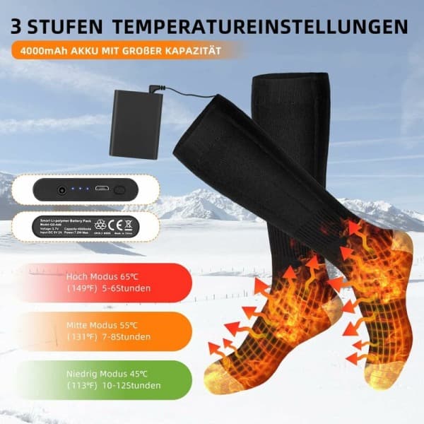 Oppvarmede sokker for menn og kvinner, 4000mAh oppladbart batteri, vintervarme-FX-