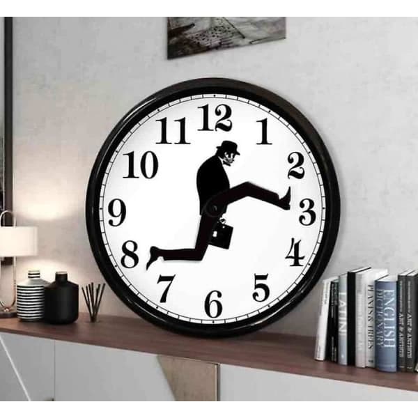 Inspired Silly Walk Wall Clock Creative Silent Mute Clock Wall Art for Home (Black)-FX-