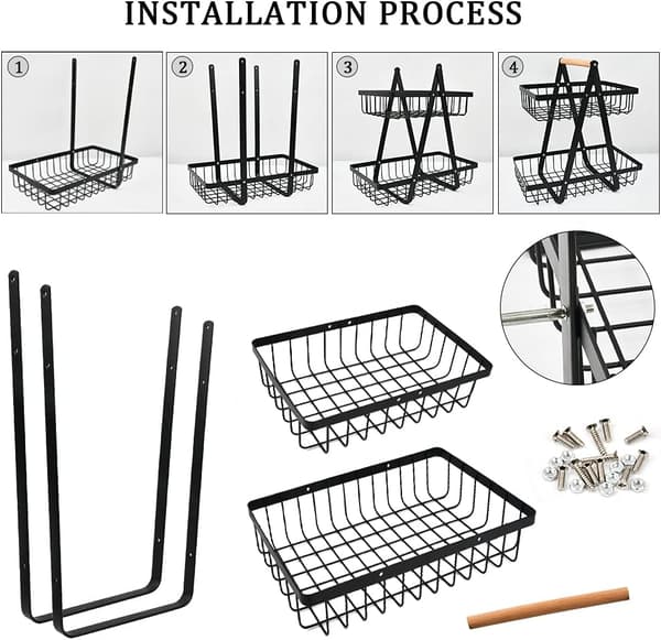 2-Tier Fruit Basket, Fruit Bowl Stand, Bread Basket, Vegetable Stand, Detachable Fruit Stand for Fruits, Vegetables, Home, Kitchen-FX-