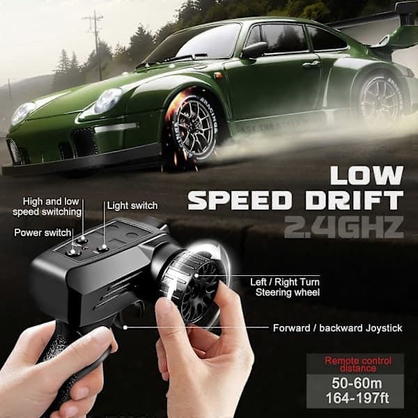 1/24 Mittakaavan 4WD RC Drifting-auto 2 Nopeustilalla, LED-valoilla ja 50 metrin Kantamalla -FX- orange