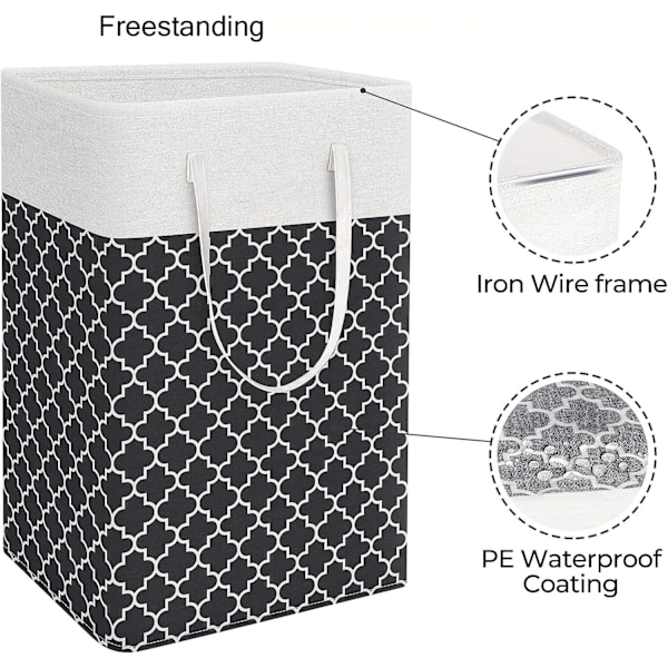 75L Large Laundry Basket - Freestanding Waterproof Laundry Hamper with Extended Handle - Foldable Tall Laundry Basket-FX- Black