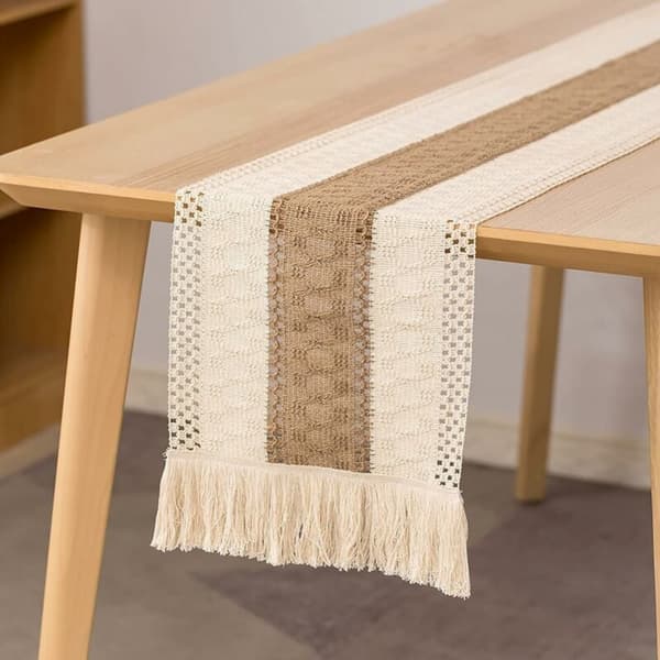 30x120cm Makramé bordløper, naturlig bomull og linstoff-FX-
