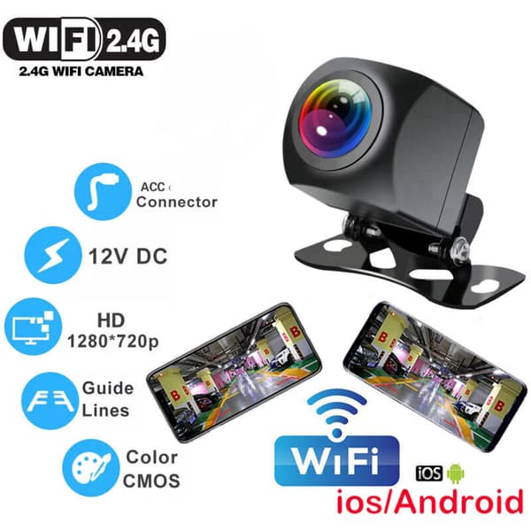 Trådløst ryggekamera med WIFI, 170 grader, dashbordkamera, HD nattsyn, for iPhone, Android, 12V.-FX-