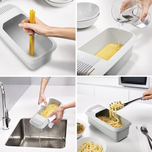 Microwave Steamer Pasta Cooker with Strainer, White, 30x14x10cm-FX-