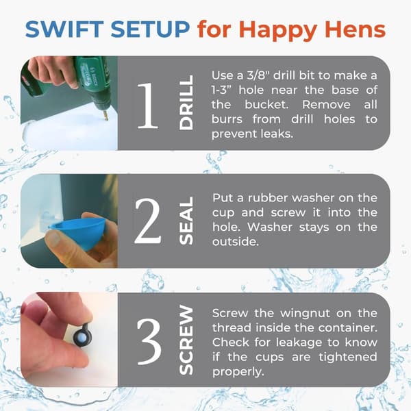 Blue Automatic Water Cup for Chickens, Ducks, Geese, Turkeys, and Rabbits, Waterer Kit, Poultry Waterer, 5-pack-FX-