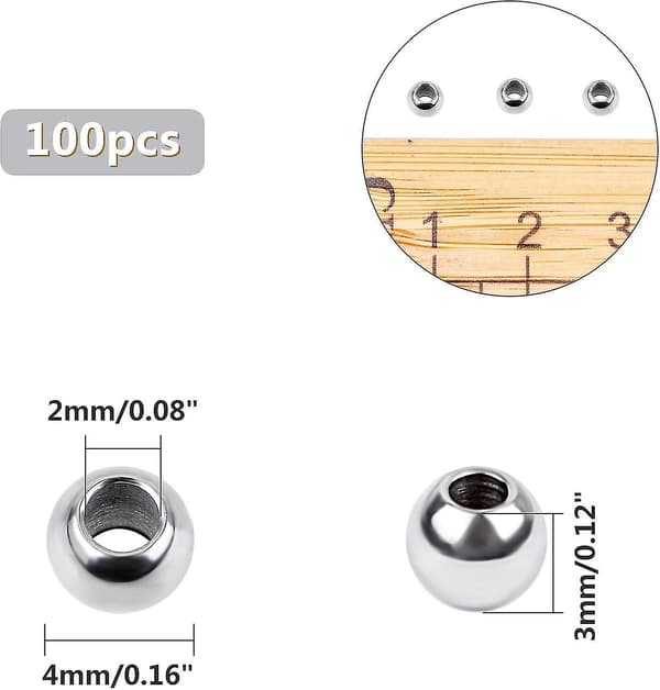 100 stk. små runde perler 2 mm lite hull morsomme avstandsperler 4 mm diameter rustfritt stål perle-FX-
