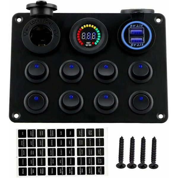 Vippebryterpanel 12-24V Dobbel USB-laderuttak med LED Voltmeter Vippebryterpanel for Båt Bil-FX-