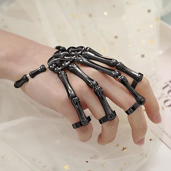 Skelett Punk Handben Skelettarmband med Ring Skalle Fingrar Armband Spökhandske Kedja för Män och Kvinnor Halloween
