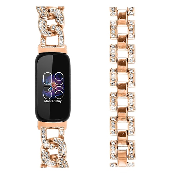 För Fitbit Inspire 3 Alloy Metal Watch Band Bling Rhinestone Decor Armband Strap-Rose Gold Pink gold Pink gold Style B Fitbit Inspire 3