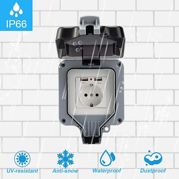 Outdoor Socket for Garden Weatherproof USB Socket Wall Mounted