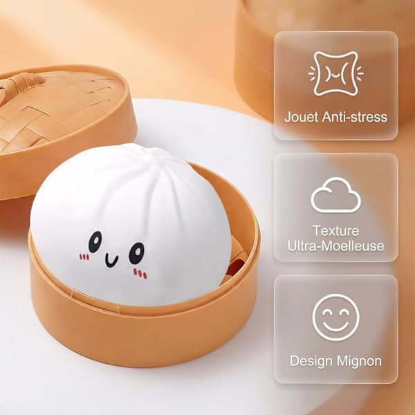 Large, soft and squeezable \"Dumpling\" 7 x 10 cm Glitter Stress Relief Toy. Soft to touch; ideal for office or school use-FX- White