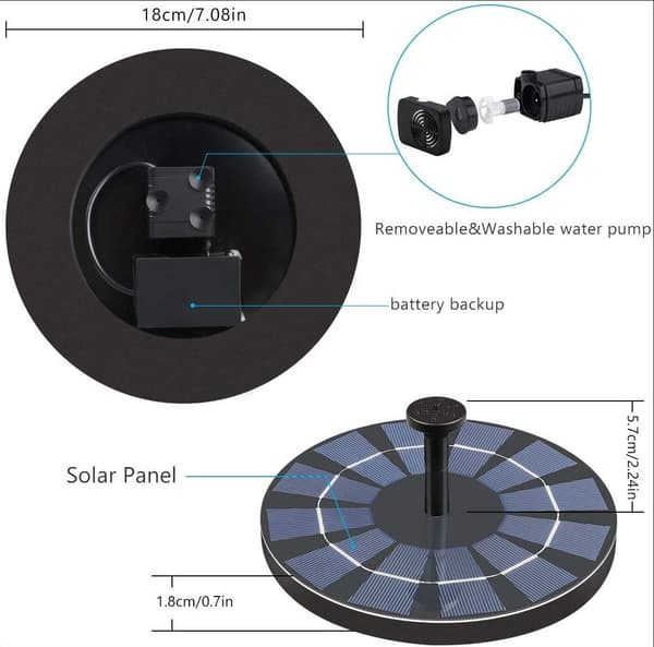 Solar springvand til haven 2,5 W med 1000 mAh backupbatteri, solcellefontænepumpe til fuglebad, havedam, udendørs pool-FX-