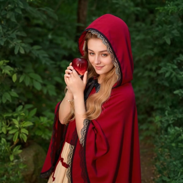 Rød fløyel hettekappe for Halloween og cosplay-kostymefester