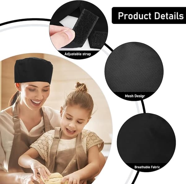 2 stycken unisex kockmössa matservering svart kockmössa justerbar k-FX-