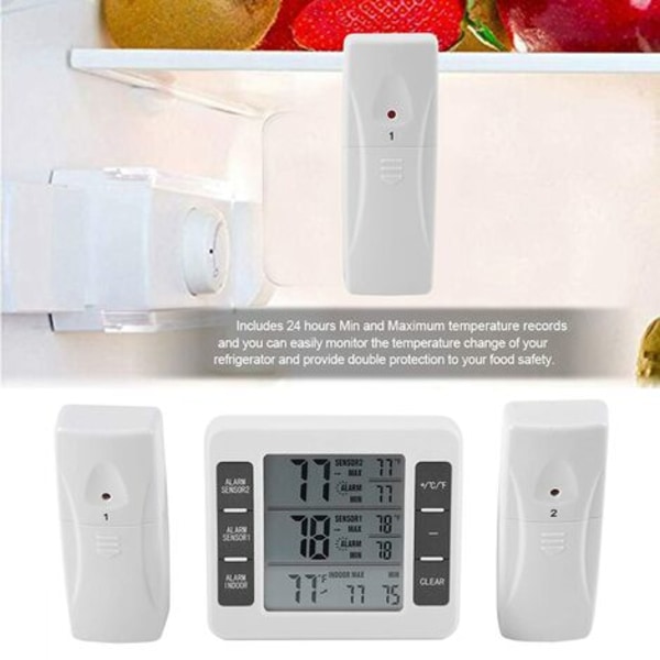 Kjøleskap Fryser Termometer Digital Alarm Lydalarm Med Trådløs Sensor Min/Maks Display