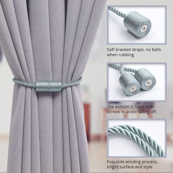 2-pack Magnetic Curtain Tiebacks Hand-Woven Side Ropes Curtains for Home and Office Window Drapes-FX- Celadon