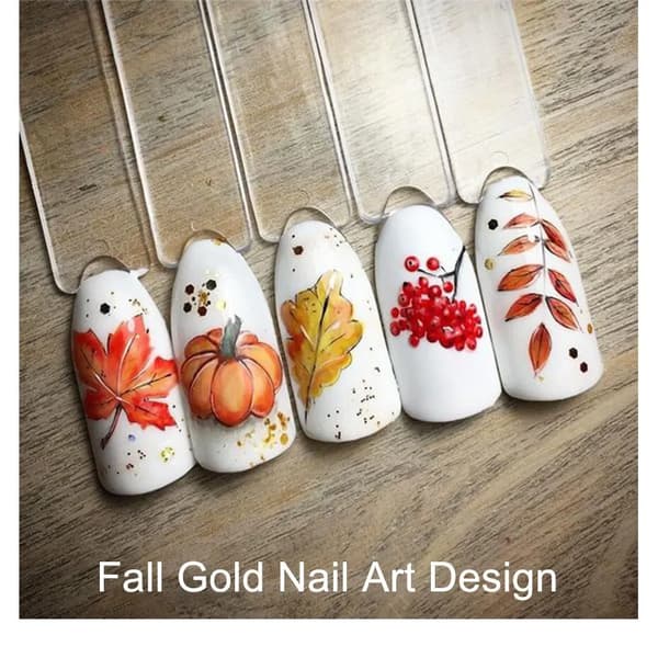 Höst Guld Löv Nagelstickers med Vattenöverföring för Manikyr-FX-
