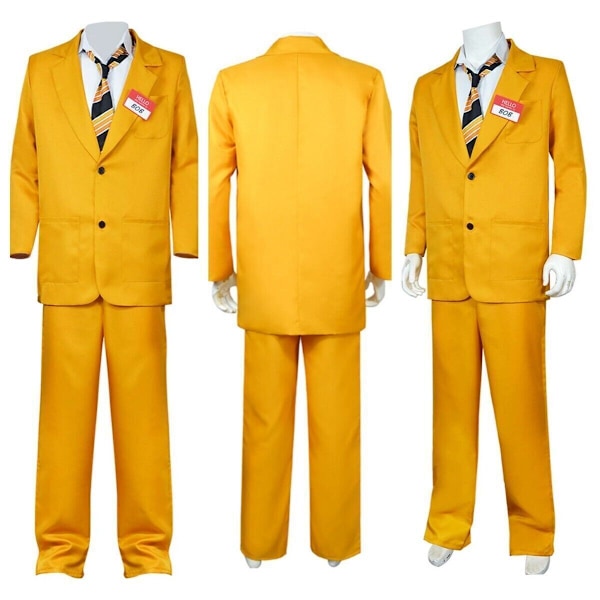 Beetlejuice 1989 Bob Shrinker Cosplay Keltainen Puku+Solmio+Lateksinaamio-JK- Only Costume M