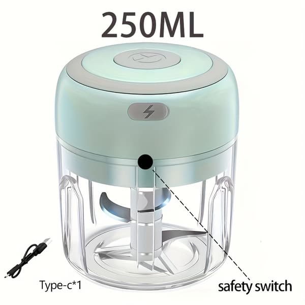 Elektrisk Madhakker 250ml USB Genopladelig 3 Knive 30W Mini Foodprocessor 250ml Green
