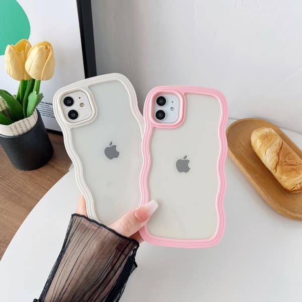 Sött vågigt mönster stötsäkert mjukt kompatibelt iPhone skyddsfodral (rosa, iPhone 11)-FX-
